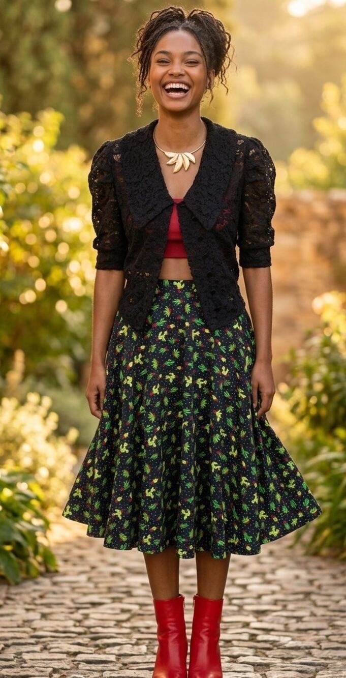 Retro Inspired Cactus Print Swing Skirt | 100 % Cotton | Rockabilly | Pinup Vibe
